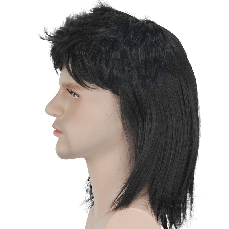 Acecharming Black Mullet wigs,70s 80s Rocking Dube Wig Punk Rocker Disco Mullet Wig - Image 4